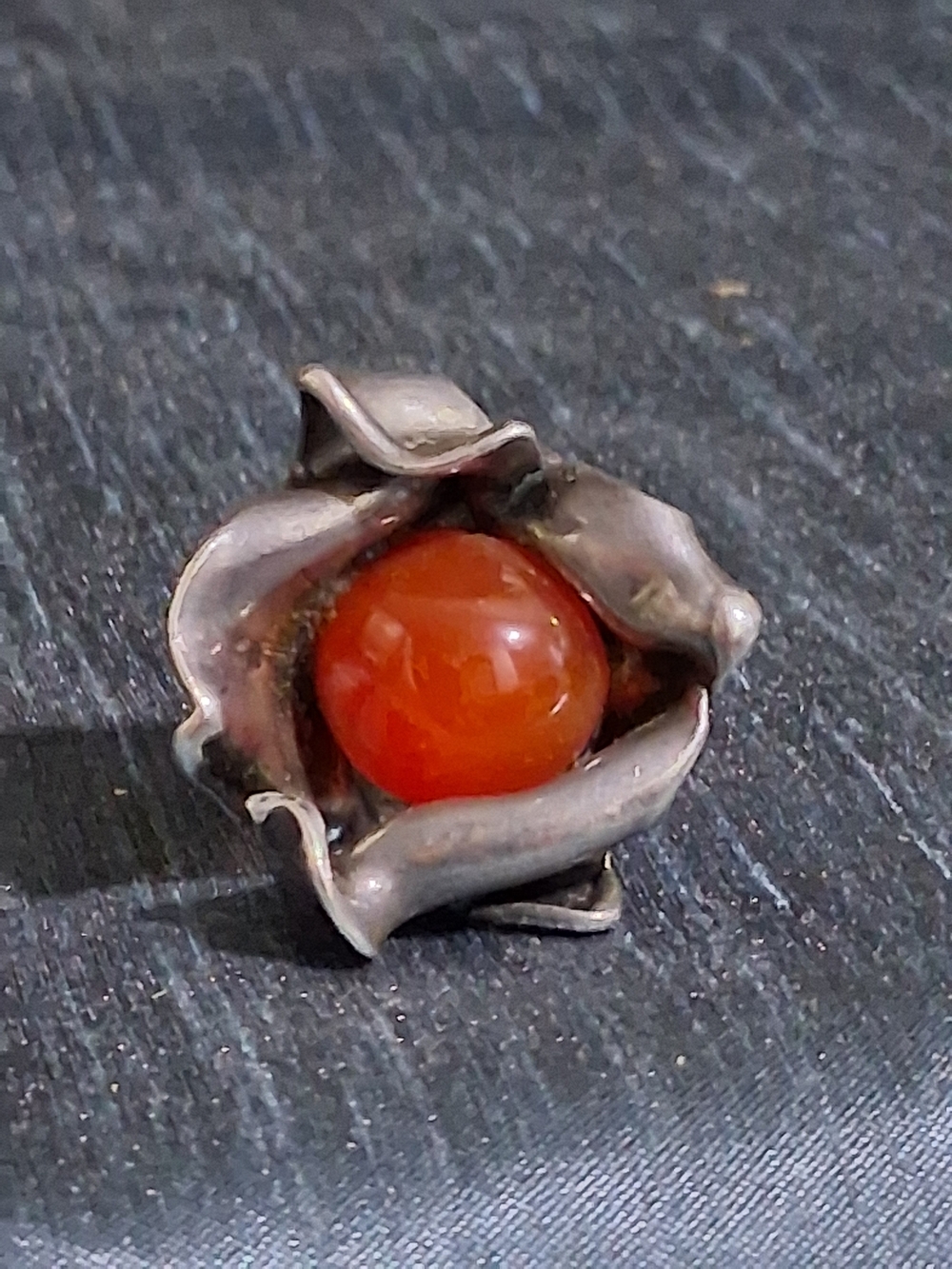Handcrafted Silver Flower Ring with Orange Carnelian Stone Georg Jensen Style - Picture 8 of 8